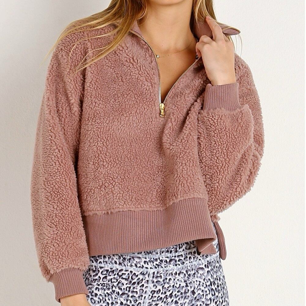 VARLEY Daphne Pullover Cropped Sherpa Fleece Medium Quarter Zip Relaxedwear